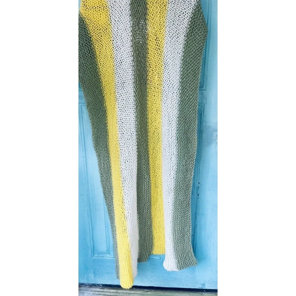 White Green Yellow Crocheted Afghan 62 X 23 For Baby, Gifting, Boho, Retro